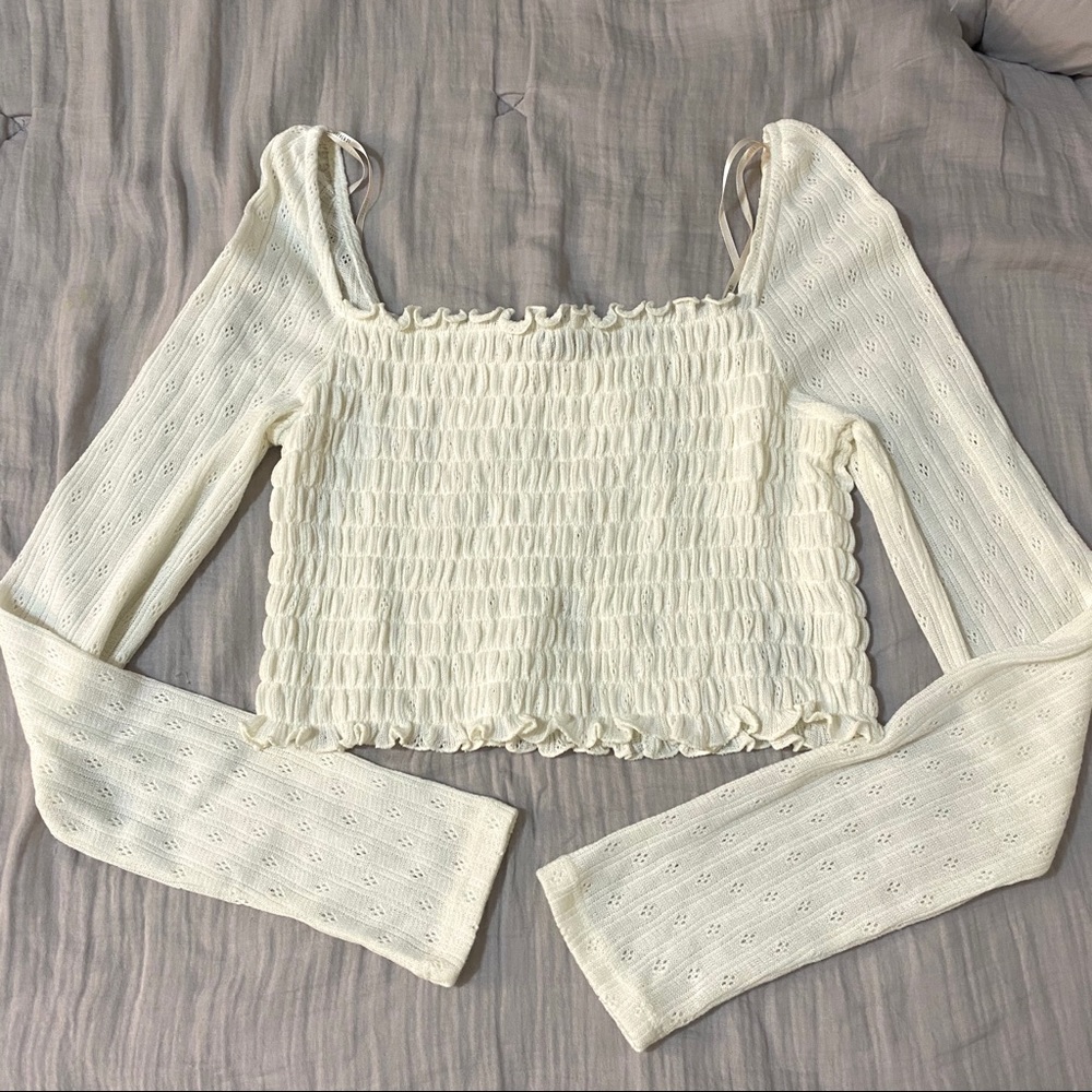 White Long Sleeve Crop Top